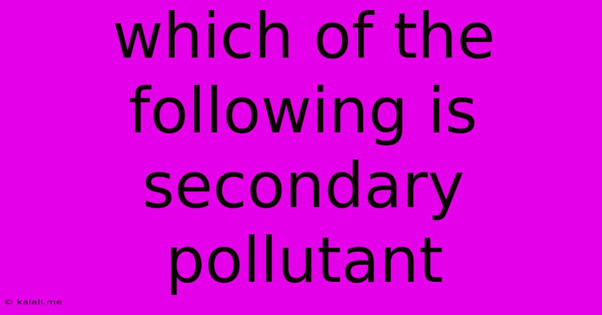 Which Of The Following Is Secondary Pollutant