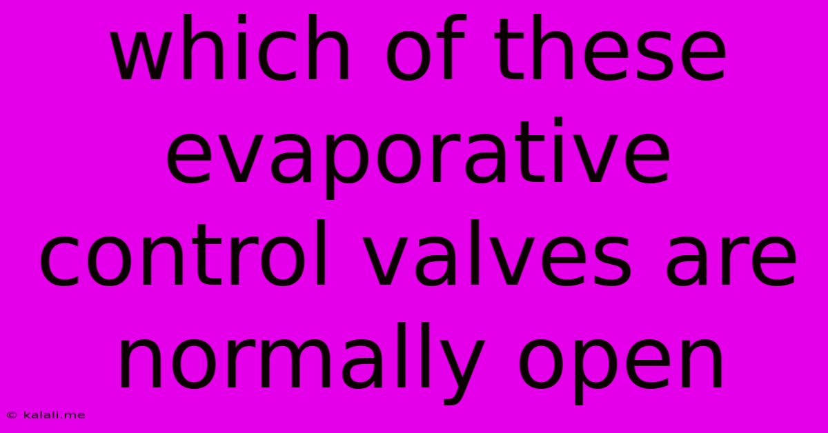 Which Of These Evaporative Control Valves Are Normally Open