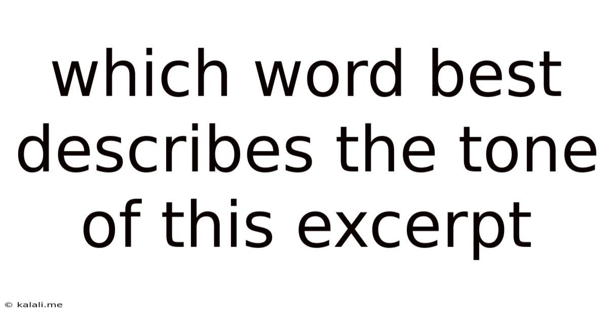 Which Word Best Describes The Tone Of This Excerpt