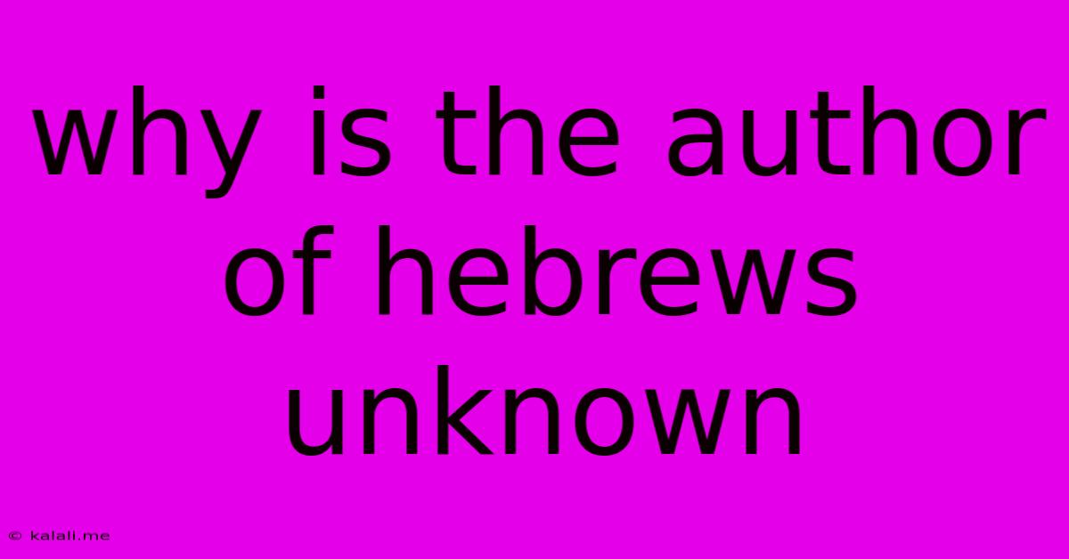 Why Is The Author Of Hebrews Unknown