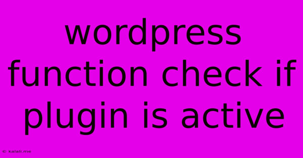 Wordpress Function Check If Plugin Is Active