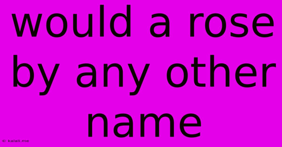Would A Rose By Any Other Name