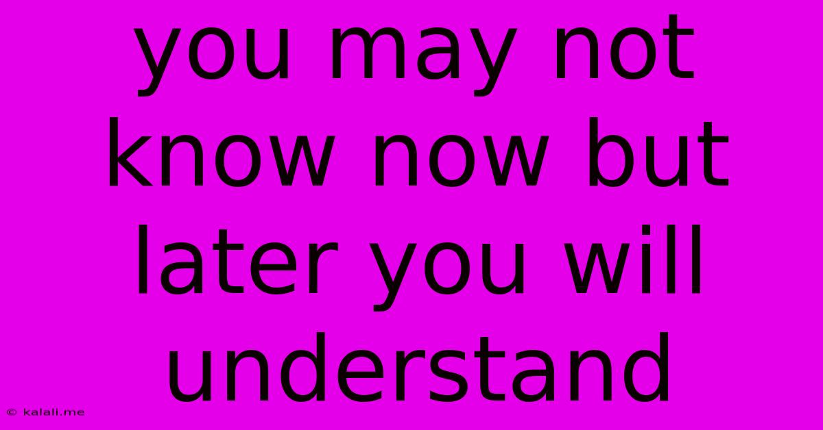 You May Not Know Now But Later You Will Understand
